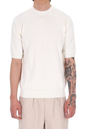 Eleventy White Saddle-Stitched Cotton T-Shirt