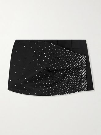 The Attico Shorts In Lana Effetto Portafoglio Con Cristalli - Nero