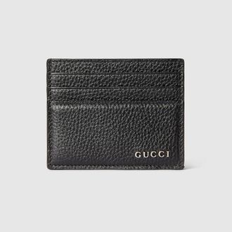 Gucci Card Case With Gucci Logo, Black, Leather