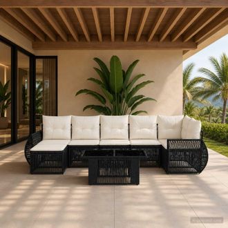 vidaXL Vidaxl Set Divano Da Giardino 8 Pz Nero E Bianco Crema Polyrattan