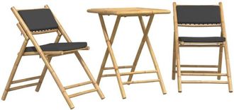 vidaXL Juego Bistr&oacute; Plegable De Bamb&uacute; 3 Pzas Con Cojines Gris Oscuro Vidaxl