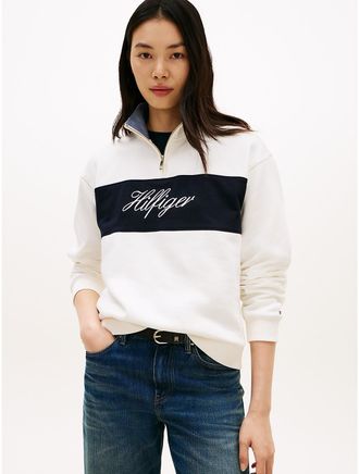 Tommy Hilfiger Womens Brushed-Back Quarter-Zip Sweatshirt - White - XXL