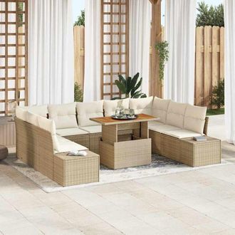 vidaXL Conjunto De Sof&aacute; De Jard&iacute;n 10 Pcs Beige Polirat&aacute;n Vidaxl
