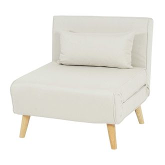 Hhg Hhg - Non Utilizzato] Poltrona Letto Relax 738 Trasformabile Morbida Imbottita Legno Tessuto Avorio Beige