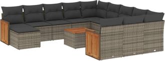 vidaXL Set Sof&aacute;s De Jard&iacute;n Con Cojines 13 Piezas Rat&aacute;n Sint&eacute;tico Gris Vidaxl