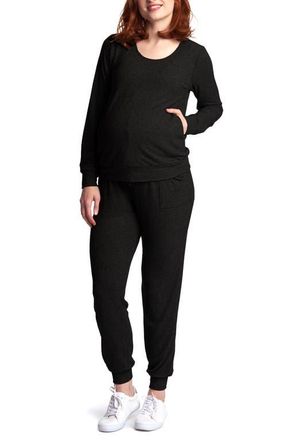 Everly Grey Whitney During & After 2-Piece Maternity/Nursing Top & Pant Set in Black at Nordstrom, Size X-Large