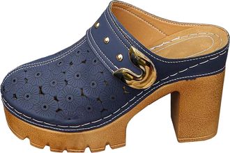 Generic Border Summer New Hollowed Out Thick Shoes For Women With Metal Buckles Retro Style Sandals Womens Studded Sandals Size 8 (Navy, 3.5)