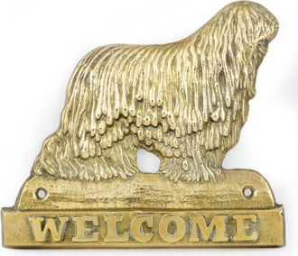 OEM Komondor: Un Cartel Para Puerta Con Un Perro, Una Placa De Bienvenida De Lat&oacute;n, Un Cartel &Uacute;nico Con La Palabra Welcome De Art-dog