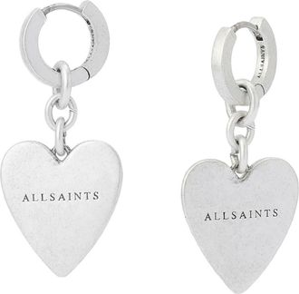 AllSaints Heart Charm Huggie Earrings in Warm Silver at Nordstrom