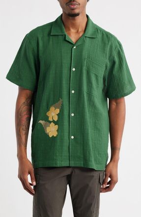 Palmes Ramus Floral Embroidered Camp Shirt in Dark Green at Nordstrom, Size 36 Us