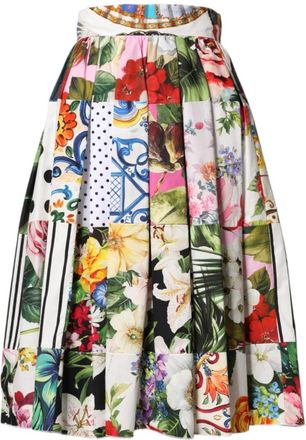 Dolce & Gabbana High Waist Midi Rok - Dames - Midirokken - Veelkleurig - 2XS - Katoen - Rokken