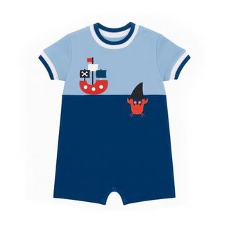 Florence Eiseman Knit Shortall With Pirate Ship & Crab in Blue at Nordstrom, Size 12M