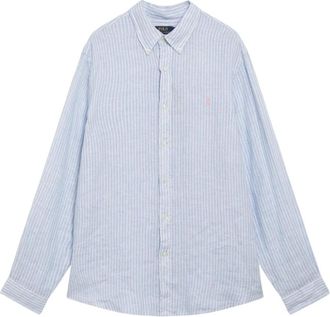 Polo Ralph Lauren Gestreepte Linnen Knopen-Hawa&iuml;hemd - Heren - Casual Overhemden - Blauw - M - Linnen - Overhemden