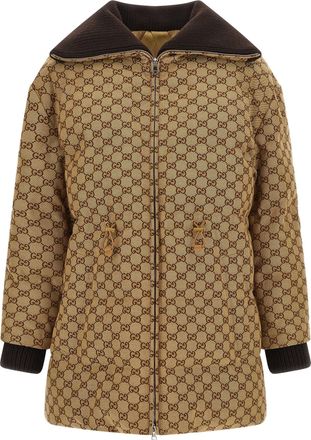 Gucci Gg Fabric Down Jacket Puffer Jackets Beige-Donna