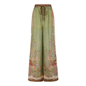 Zimmermann Broeken, Dames, Veelkleurig, M, Zimmermann Botanische Print Wijde-pijpen Zijden Broek