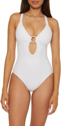 BECCA by Rebecca Virtue Marble Canyon Ring One-Piece Swimsuit in White at Nordstrom, Size Small