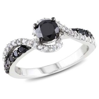 Amour 3/4 CT TW Black Diamond and White Sapphire Swirl Engagement Ring In Sterling Silver with Black Rhodium