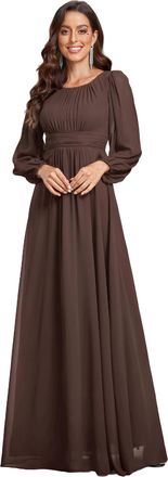 Ever-pretty Womens Dresses Maxi Evening Round Neck A-Line Long Sleeve Bridesmaid Long Dress Espresso 14