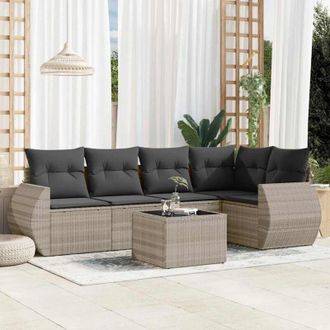 vidaXL Vidaxl - Set De Sof&aacute;s De Jard&iacute;n 6 Pzas Y Cojines Rat&aacute;n Sint&eacute;tico Gris