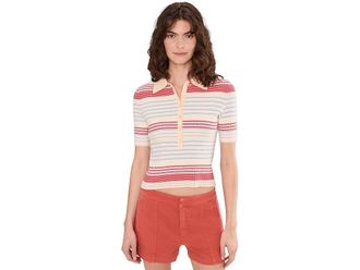 525 america Giselle Textured Stripe Polo Womens Sweater Bright Stripe : XL, Nylon/Polyester/Viscose