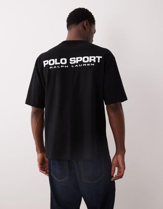 Polo Ralph Lauren Sport - T-shirt comoda pesante nera con stampa sul retro-Nero