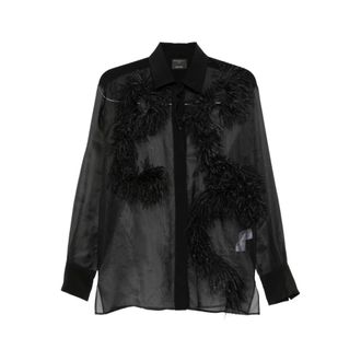 Antonelli Camicia Trasparente con Piume - - Blouses & Shirts - Donna - Nero - L