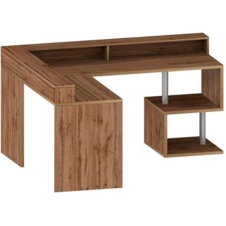 Dmora Scrivania Auletta, Scrittoio angolare con ripiani portaoggetti, Scrivania ufficio multiuso con sopralzo, 180x60h93 cm, Rovere - Dmora