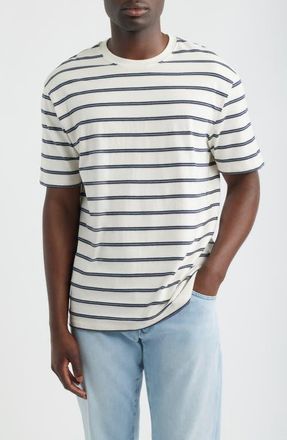 Mavi Stripe Loose Fit Cotton Blend T-Shirt in Antique White at Nordstrom, Size Medium