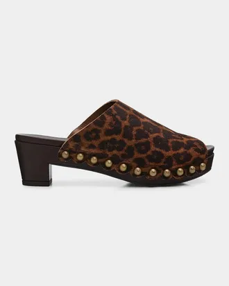 Pedro Garcia Nain 65MM Studded Leopard-Printed Suede Clogs