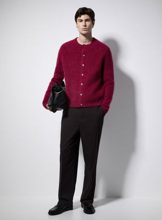 Le 31 Mens Fuzzy alpaca wool crew-neck Cardigan Sweater