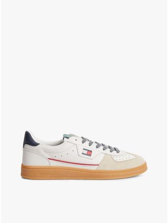 Tommy Hilfiger Mens Tommy Jeans Mixed-Texture Skater Sneaker - Ecru - US 11.5 / EU 45