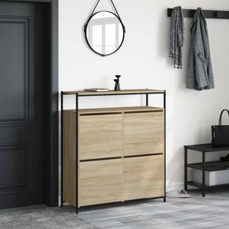 Berkfield Home Shoe Cabinet with 4 Flip-Drawers Sonoma Oak 100x34x112 cm in Light Brown | Size: 100 x 34 x 112 cm