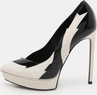 Saint Laurent White/Black Leather and Patent Leather Janis Pumps Size 35.5