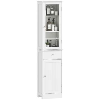 Mauro Ferretti Mobile Colonna Bagno Salvaspazio Con Armadietto, Cassetto E Ripiani In Mdf, 40x27x171.5cm, Bianco