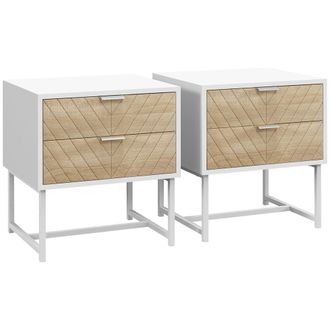 HOMCOM Homcom Conjunto De 2 Mesillas De Noche Mesitas De Noche De 2 Cajones Y Patas De Acero Estilo Moderno Mesitas Auxiliares Para Dormitorio 45x39x48 Cm