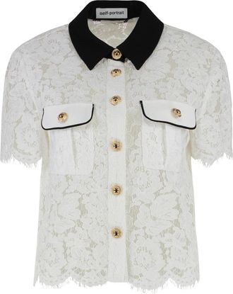 Self Portrait Lace Shirt - Dames - Overhemden - Wit - M - Katoen - Overhemden