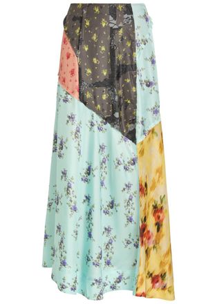 Ganni Printed Panelled Silk Midi Skirt - Multicoloured - 38 (UK10 / S)