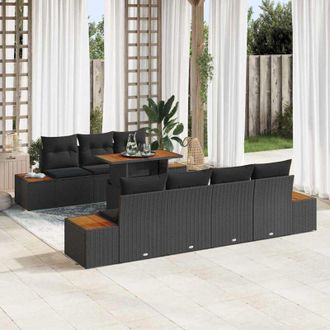 vidaXL Vidaxl - Conjunto De Sof&aacute; De Jard&iacute;n Con Coj&iacute;n 8 Pcs Negro Polirat&aacute;n
