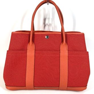 Herm&egrave;s Orange Red Color Vache Leather Handbag Tote Bag (Pre-Owned)