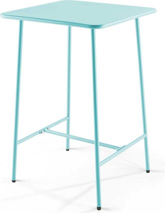 Oviala Mesa alta de jardín cuadrada de acero azul turquesa de 70 cm