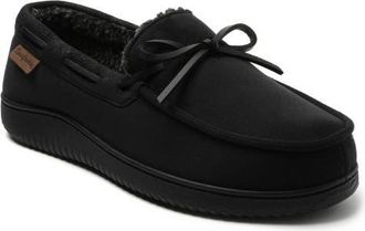 Dearfoams Pierce Faux Shearling Moccasin Slipper in Black at Nordstrom, Size X-Large