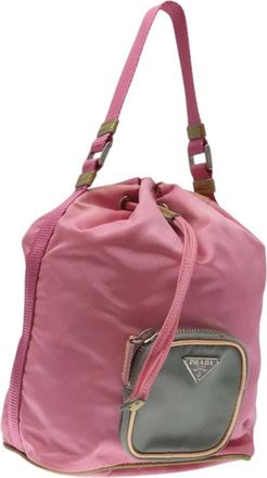 Prada Drawstring Bucket Bag Tessuto Pink Nylon Handbag (Pre-Owned)