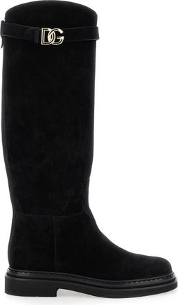 Dolce & Gabbana Flat Sole hoge laarzen - Dames - Hoge Laarzen - Zwart - 35 EU - Su&egrave;de - Schoenen