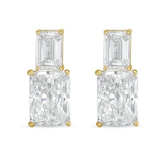 Diana M. Jewels 14kt yellow gold 8cts lab grown emerald and radiant cut diamond earrings