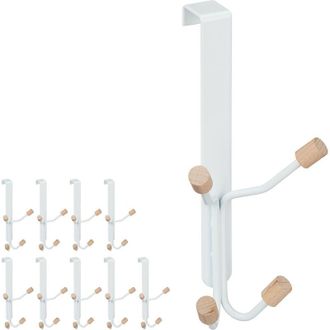 Relaxdays Relaxdays Set of 10 Door Fourfold Hooks, Scandinavian, Iron & Wood, Hanging Coat Rack HWD: 19 x 9 x 8 cm, White/Natural