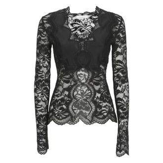 Paco Rabanne Blouses, female, Black, Size: XS Lace Long-sleeve Blouse