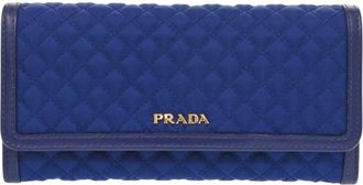 Prada Blue Nylon Leather Long Wallet (Bi-Fold) (Pre-Owned)
