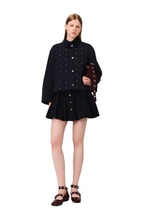 Maje Cropped velvet collar jacket in Navy at Nordstrom, Size 36 Eu