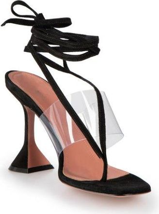 Amina Muaddi Black Suede Zula 95 PVC Thong Sandals Size 38