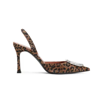 Amina Muaddi Leopard Suede Leather Camelia 90 Sling-Donna